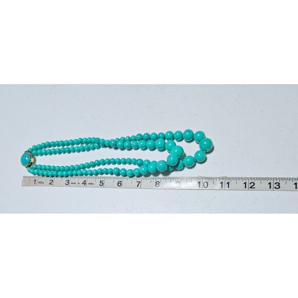 Vintage Turquoise Double Strand Beaded Necklace Retro Fashion Jewelry Women - Picture 4 of 5